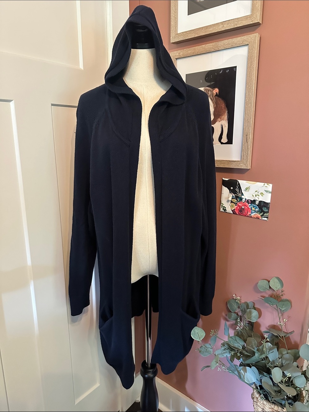 CAbi Newport Hoodie #5275 navy Longline XL open front pockets duster Cardigan